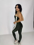 Macacão Compressão Jéssica Bicolor Verde Militar