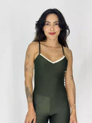 Macacão Compressão Jéssica Bicolor Verde Militar