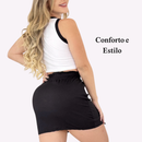Conjunto Feminino Cropped Regata + Saia Curta Canelada