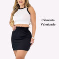 Conjunto Feminino Cropped Regata + Saia Curta Canelada