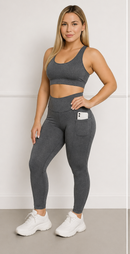Conjunto Fitness Feminino Legging + Cropped em Poliamida Premium