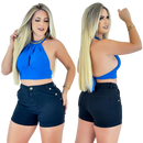Short Feminino Preto Modelador com Botões