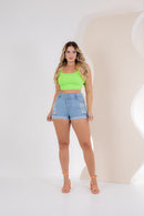 Short Jeans Feminino Cintura Alta Modelo Empina Bumbum