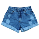 Short  Jeans curto Rasgado Feminino