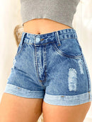 Short  Jeans curto Rasgado Feminino