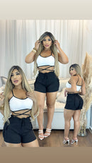 Conjunto Feminino Top com Alça + Short Canelado