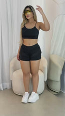 Conjunto Feminino Fitness Short e Cropped Madrid